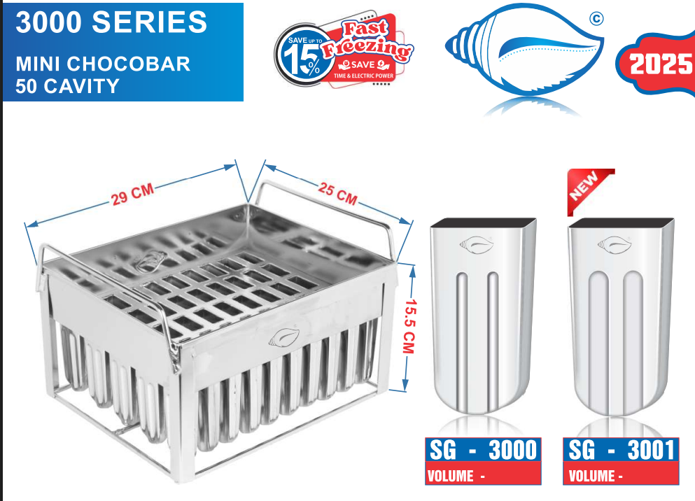 3000 Series Mini Chocobar 50 Cavity Moulds 3000 Series Mini Chocobar 50 Cavity Moulds